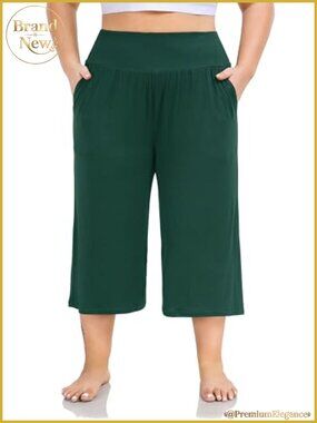 Plus Size Wide Leg Capri Yoga Pants High Waist Lounge Pants with Pockets